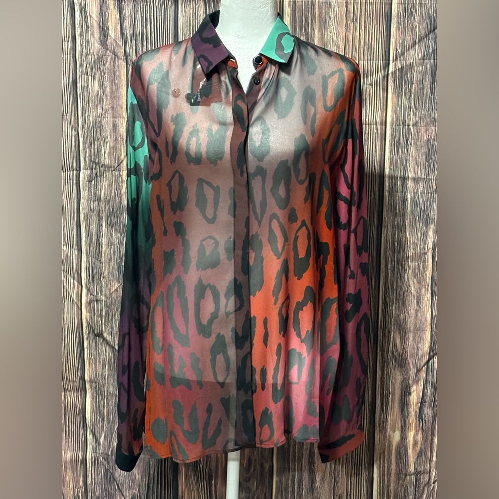 JUST CAVALLI Patterned blouse. Leopard print. Size 46. Multi Colored. NWT.